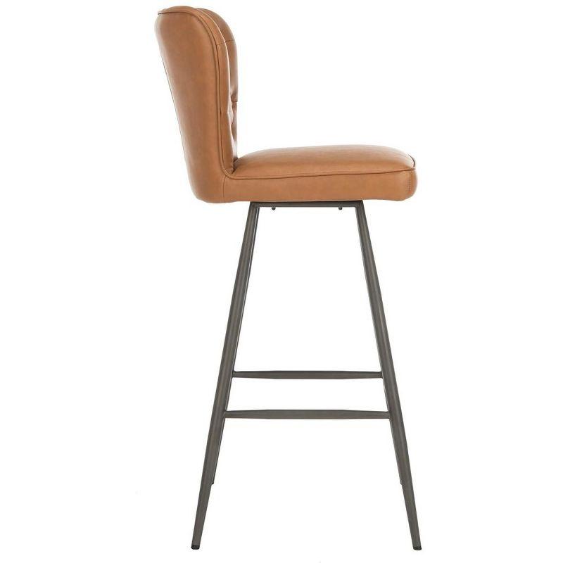 Aster 30"H Mid-Century Modern Leather Tufted Bar Stool (Set of 2) - FOX1703 - Camel - Safavieh Couture