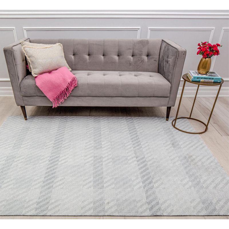 Modern Striped Synthetics 24" Gray Stain-Resistant Area Rug