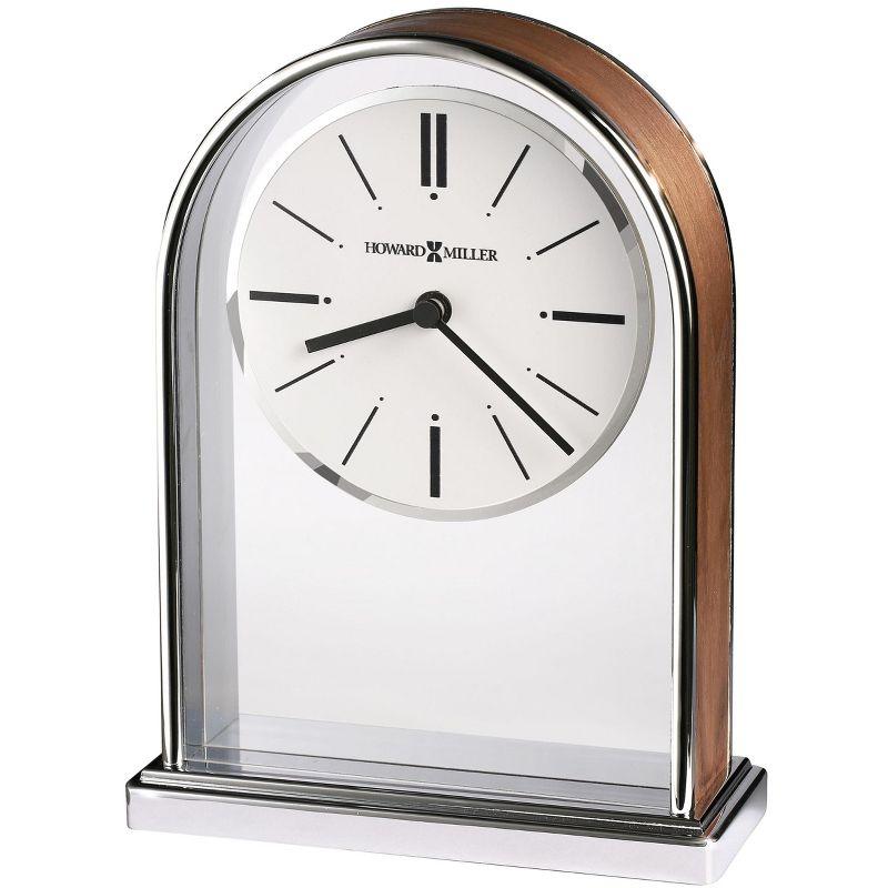 Milan Modern & Contemporary Roman Numeral Walnut Quartz Movement / Crystal Tabletop Clock in Chrome/Brown/Clear