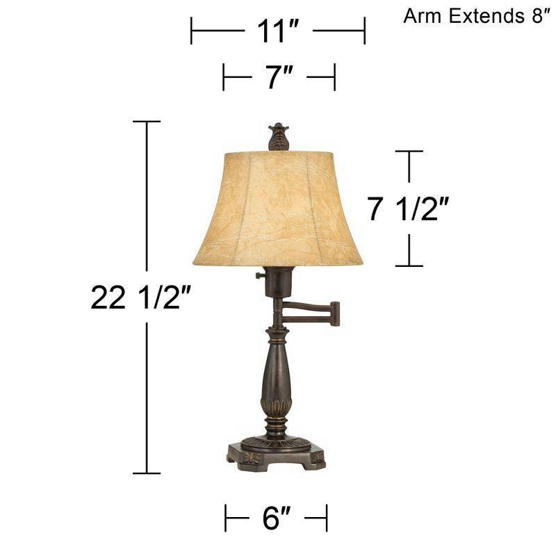 Bronze Adjustable Swing Arm Table Lamp with Faux Leather Shade