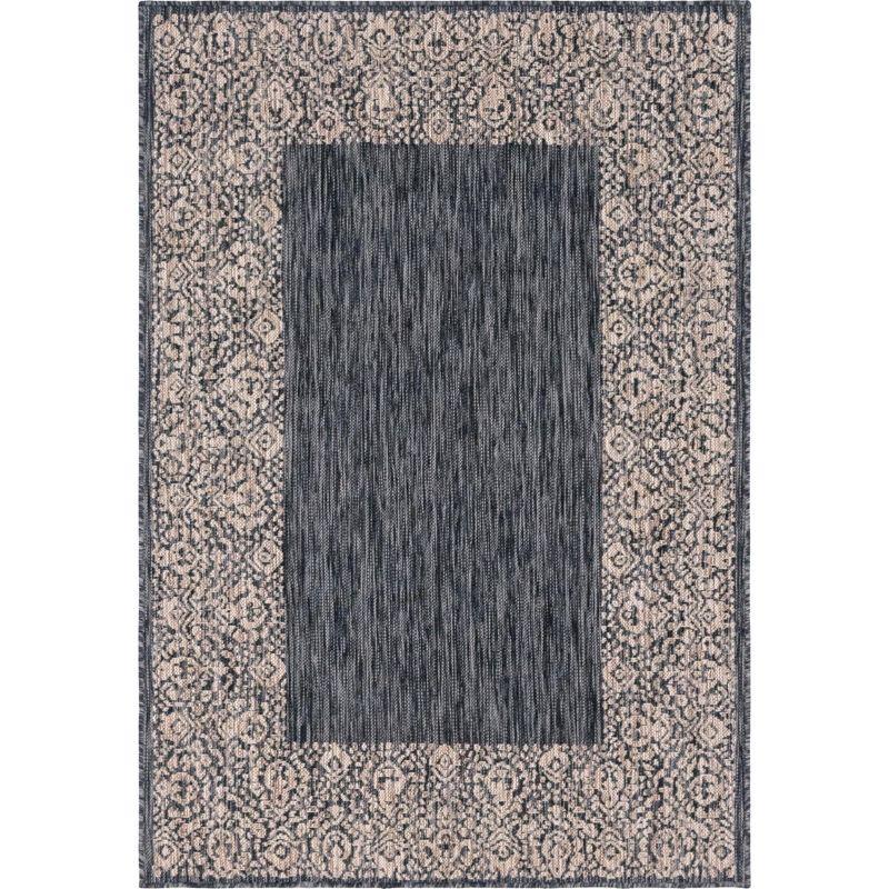 Unique Loom 4' 1 x 6' 1 Rectangle Indoor/Outdoor Border Charcoal Gray Area Rug