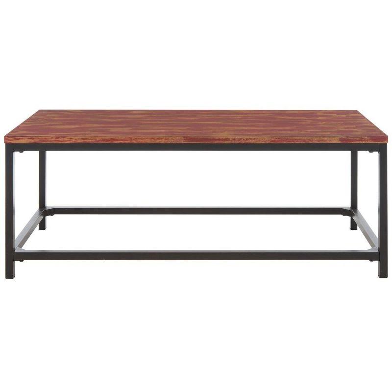 Distressed Maroon Walnut Wood and Metal Rectangular Cocktail Table