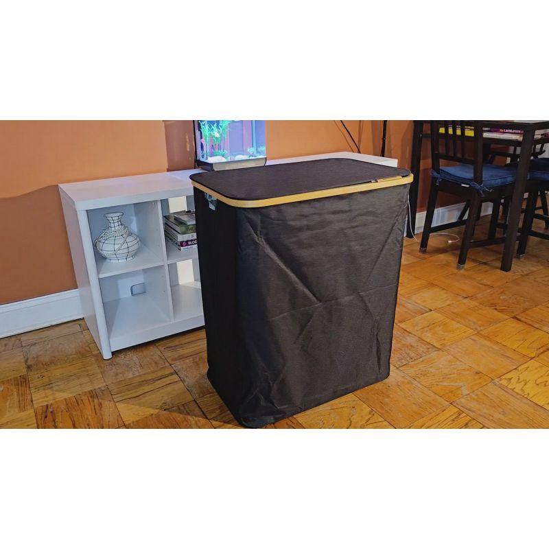 Ink Black Collapsible Bamboo Laundry Hamper with Lid