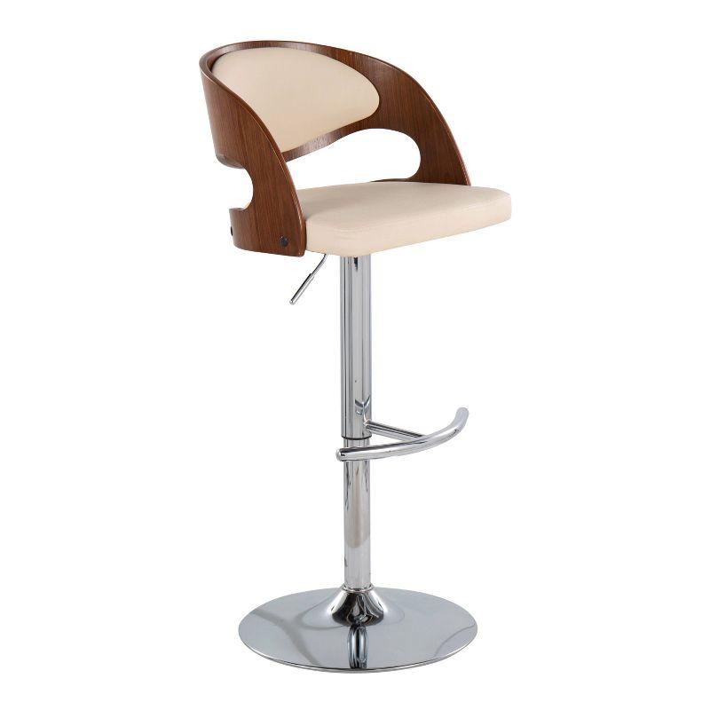 Set of 2 Walnut and Cream Adjustable Swivel Bar Stools