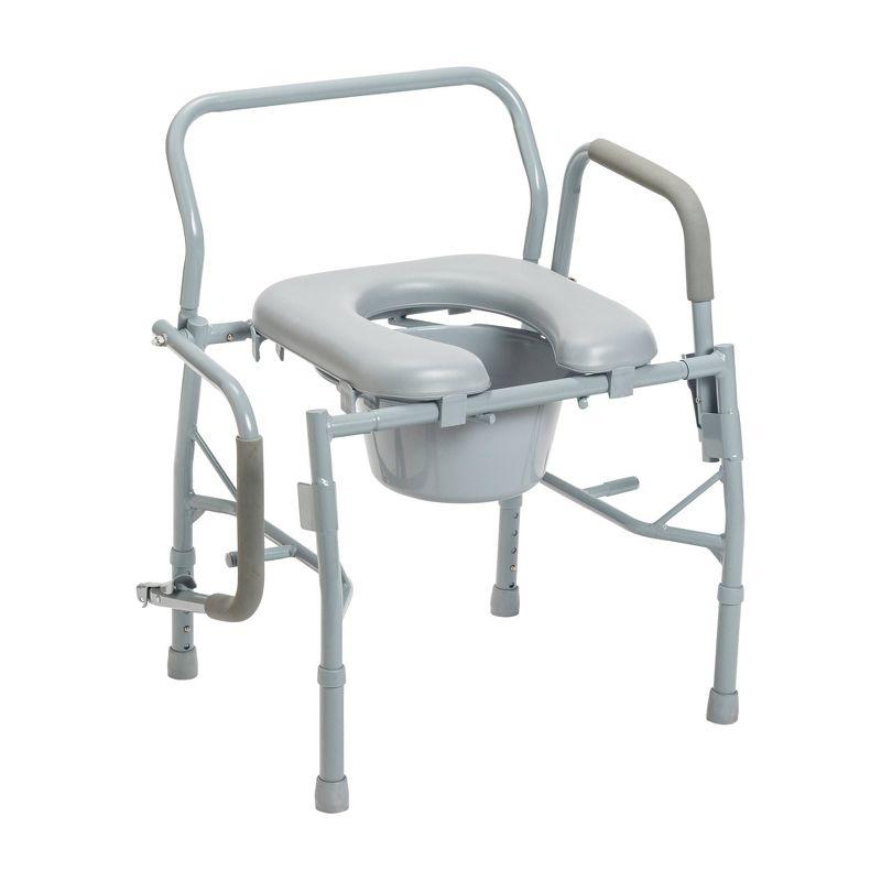 Gray Steel Drop Arm Bedside Commode with Padded Seat