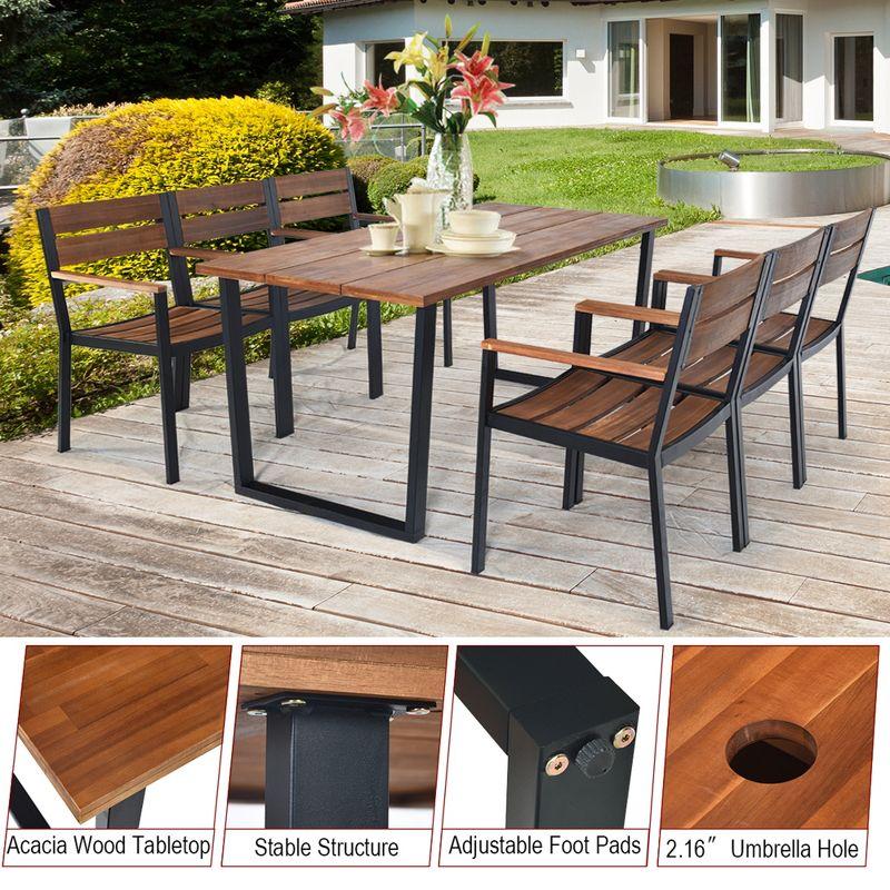 Costway 7PCS Patented Patio Dining Chair Table Set Acacia Wood Backyard W/Umbrella Hole