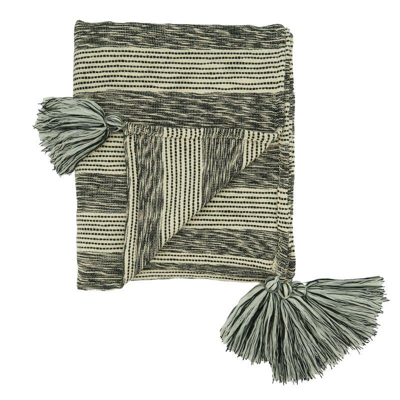 Saro Lifestyle Saro Lifestyle Cotton Throw Blanket With Striped Design, Black/White, 50"x60"