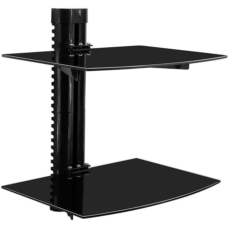 Black Steel Floating Wall Shelf with Tempered Glass