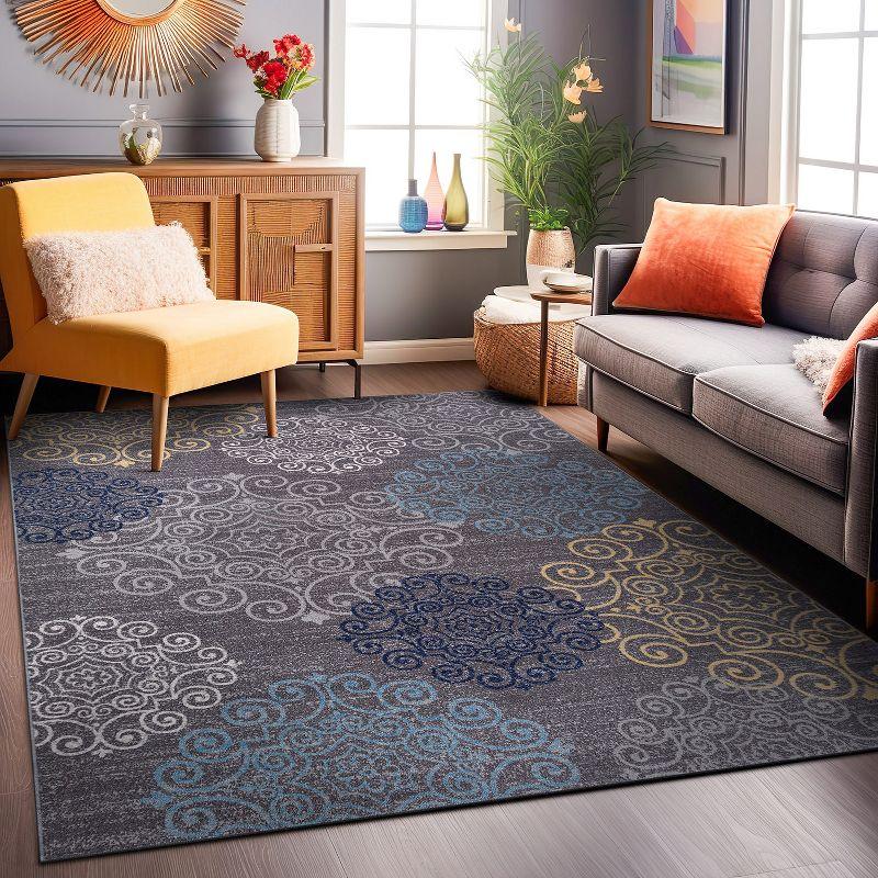 World Rug Gallery Modern Floral Swirl Design Non-Slip (Non-skid) Area Rug