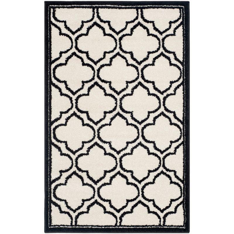 Anthracite Ivory Hand-Knotted 30" Rectangular Synthetic Area Rug