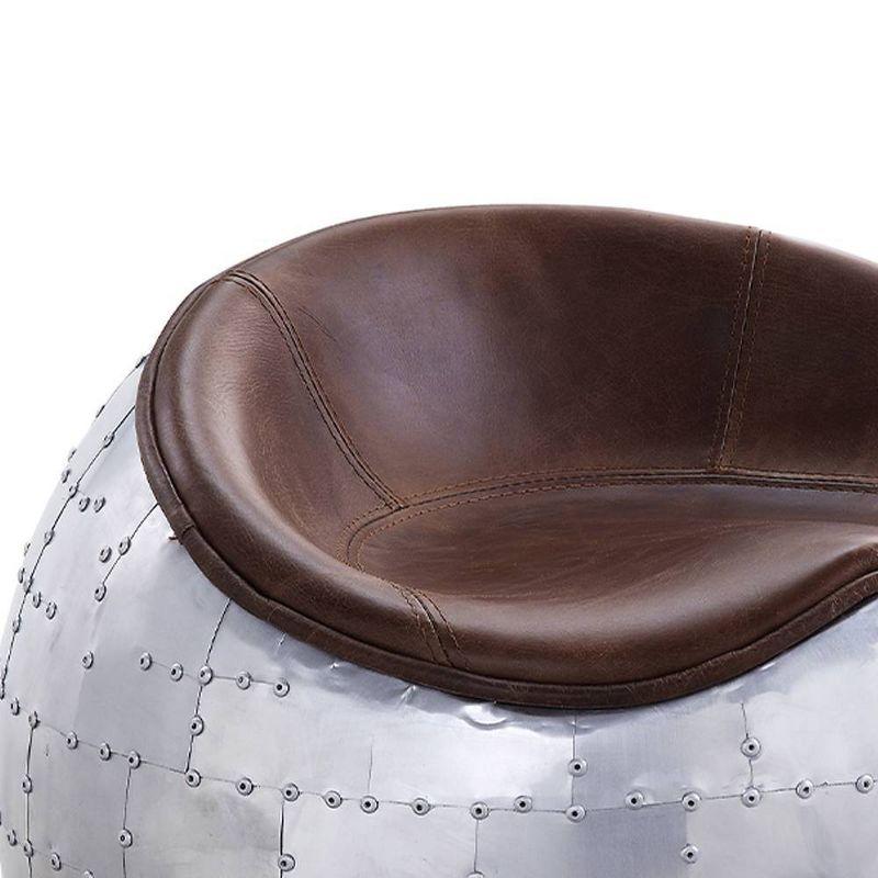 23" Brancaster Grain Leather Ottoman Retro Brown/Aluminum - Acme Furniture: Padded Metal Bench, No Assembly Required