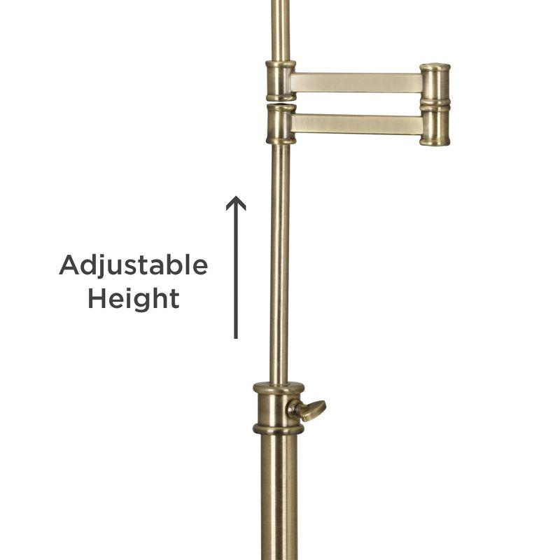 360 Lighting Swing Arm Desk Table Lamp 36" Tall Antique Brass Beige Fabric Drum Shade for Living Room Bedroom Bedside Office Family