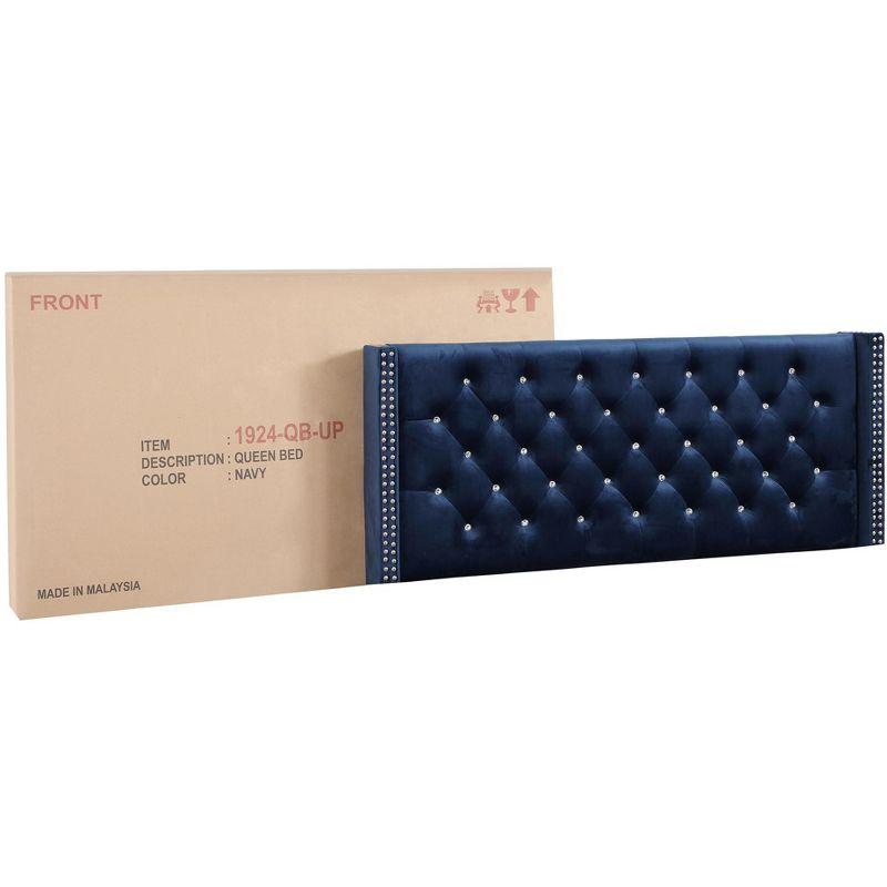 Passion Furniture Julie Blue Tufted Upholstered Low Profile Queen Panel Bed