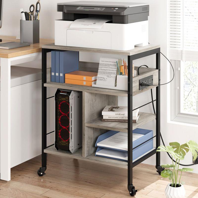 Large Gray and Black MDF Metal 4-Tier Mobile Printer Stand