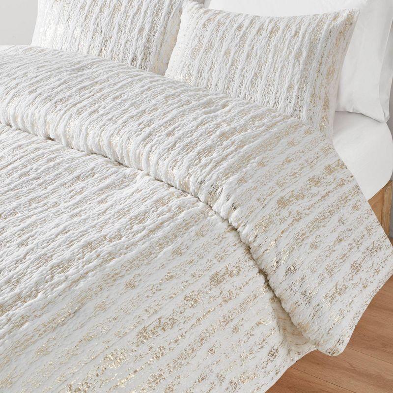 Metallic Print Faux Fur Comforter Set