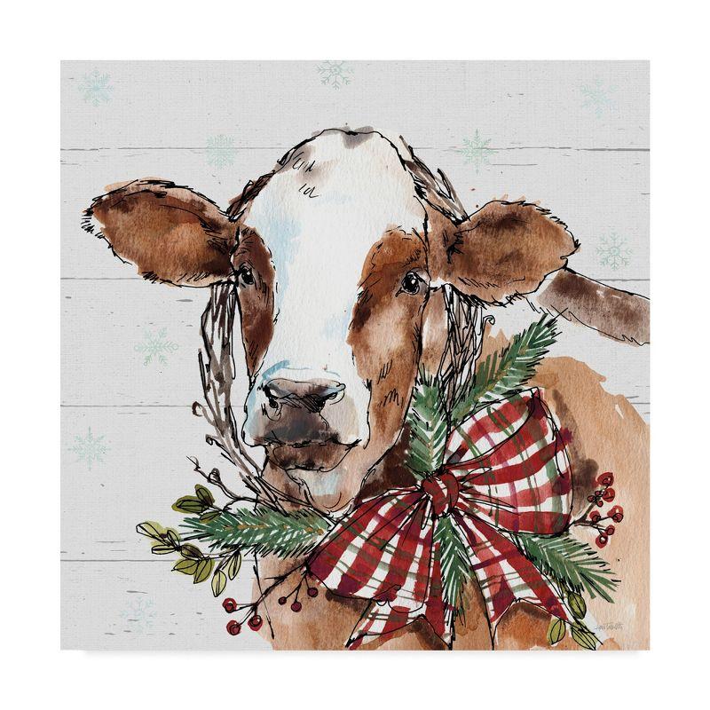 Holiday Cow with Christmas Wreath on Canvas Art, 14'' x 14''