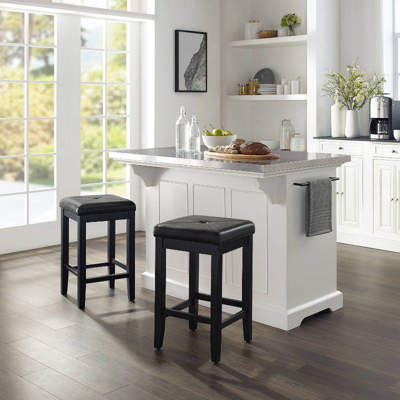 Julia Stainless Steel Top Island with Upholstered Square Stools White/Black - Crosley