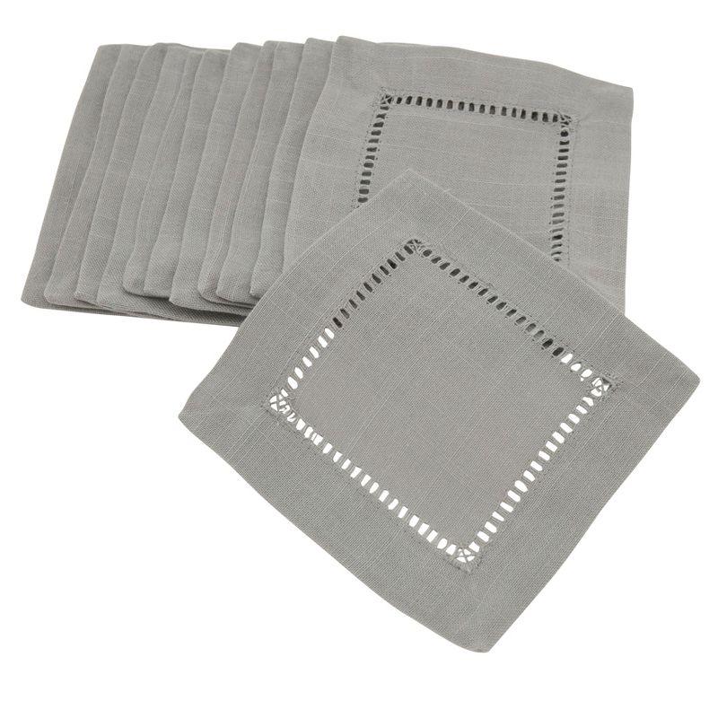 Gray Hemstitched Linen Cocktail Napkins Set of 12