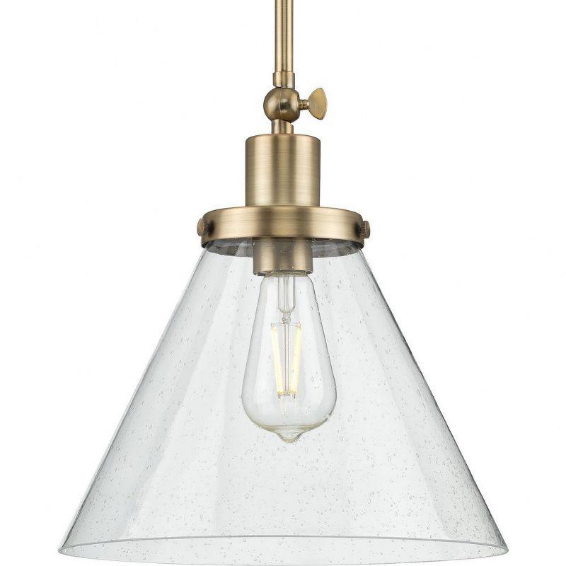 Progress Lighting Hinton 1-Light Industrial Pendant, Vintage Brass, Seeded Glass Shade