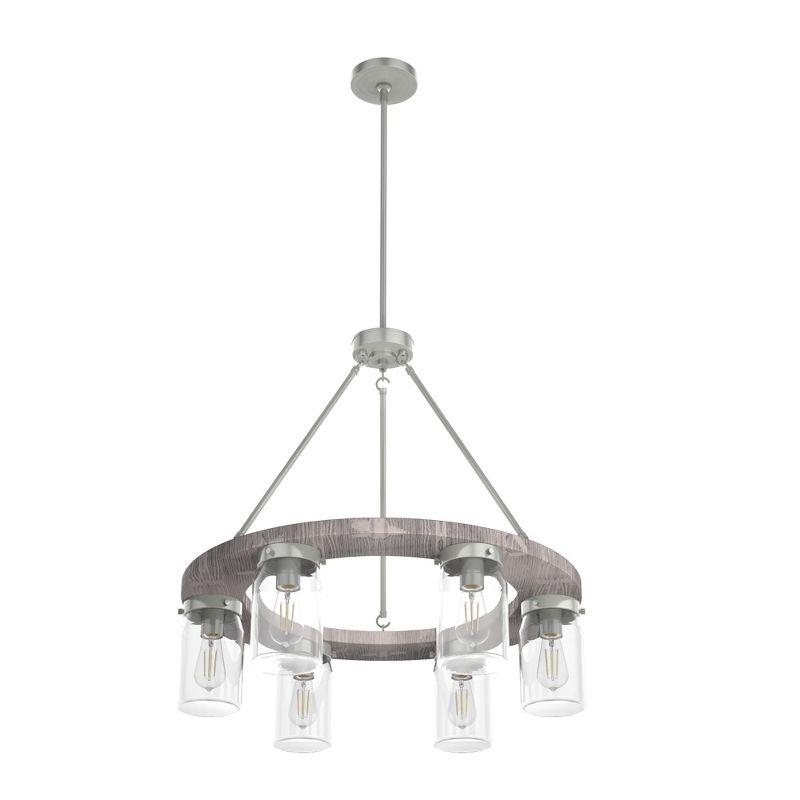 Devon Park Rustic 6-Light Wagon Wheel Nickel Chandelier with Glass Shades