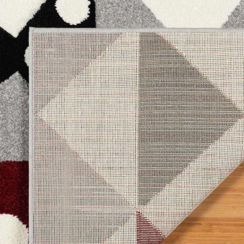 Disney Bravo Mickey Mouse Minnie Pyramids Modern Geometric Ivory/ Black/ Red Area Rug