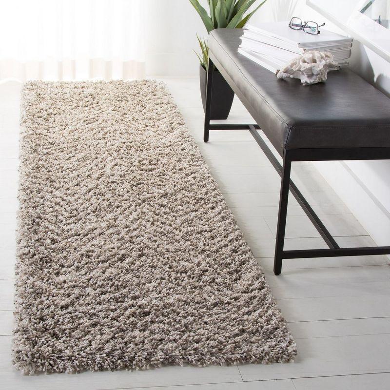 Ivory and Grey High Pile Shag Runner Rug