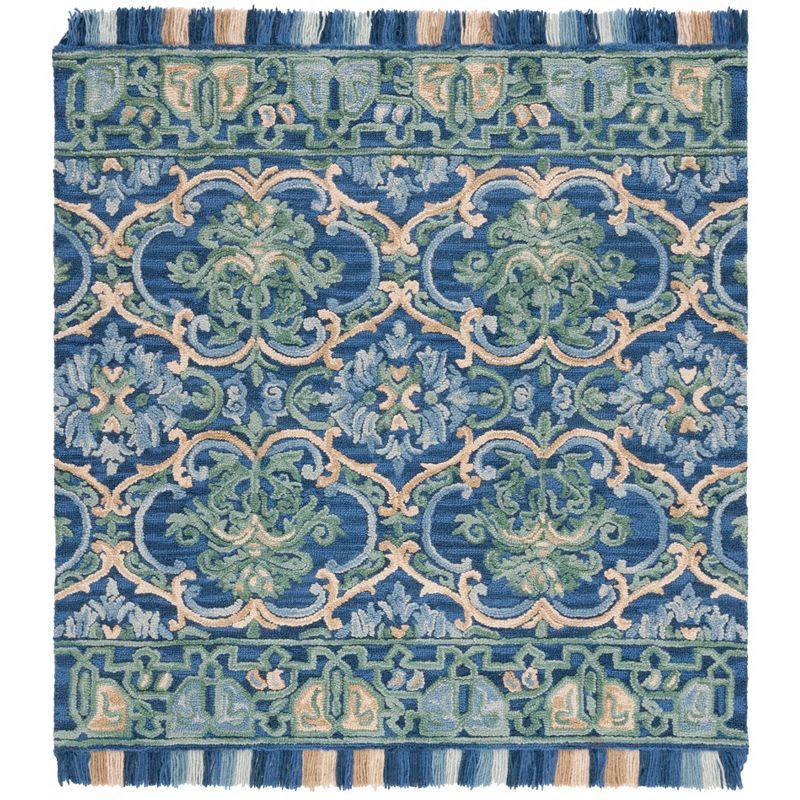 Blossom BLM422 Hand Tufted Area Rug - Navy/Green - 6'x6' - Safavieh.