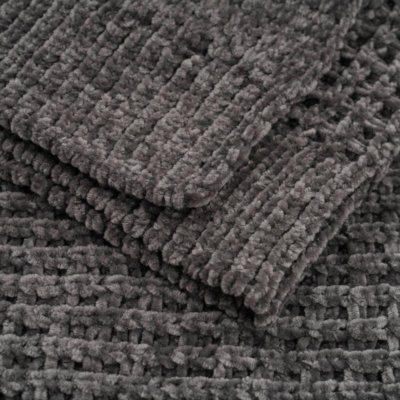 Gray Waffle Knit Cotton Reversible Throw Blanket