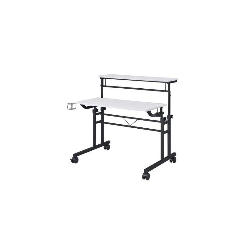 Rolling Writing Desk with Height Adjustable Desktop and Moveable Shelf White - Techni Mobili: Locking Casters, Open Storage