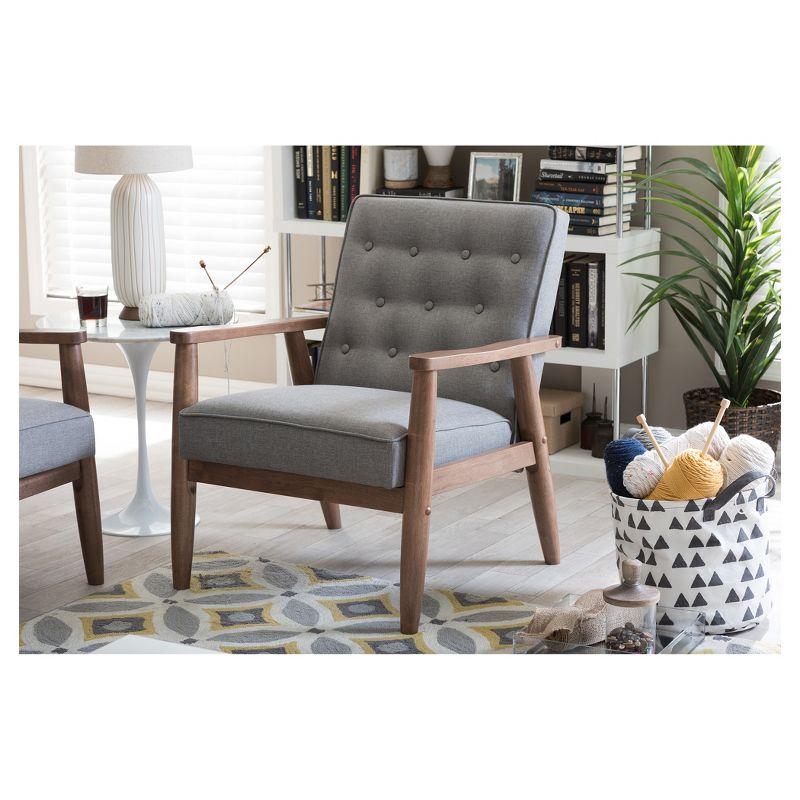 Gray Faux Leather Mid-Century Modern Accent Chair with Maple Wood Frame