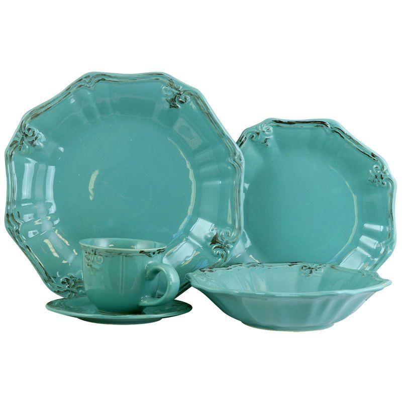 Turquoise Floral Ceramic 20-Piece Dinnerware Set