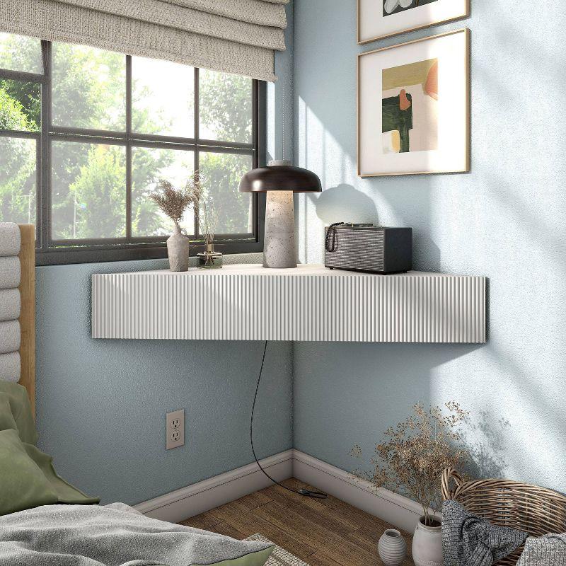 HOMES: Inside + Out Vondal Mid-Century Modern 3 Shelf Corner Floating Console TV Stand for TVs up to 50" White