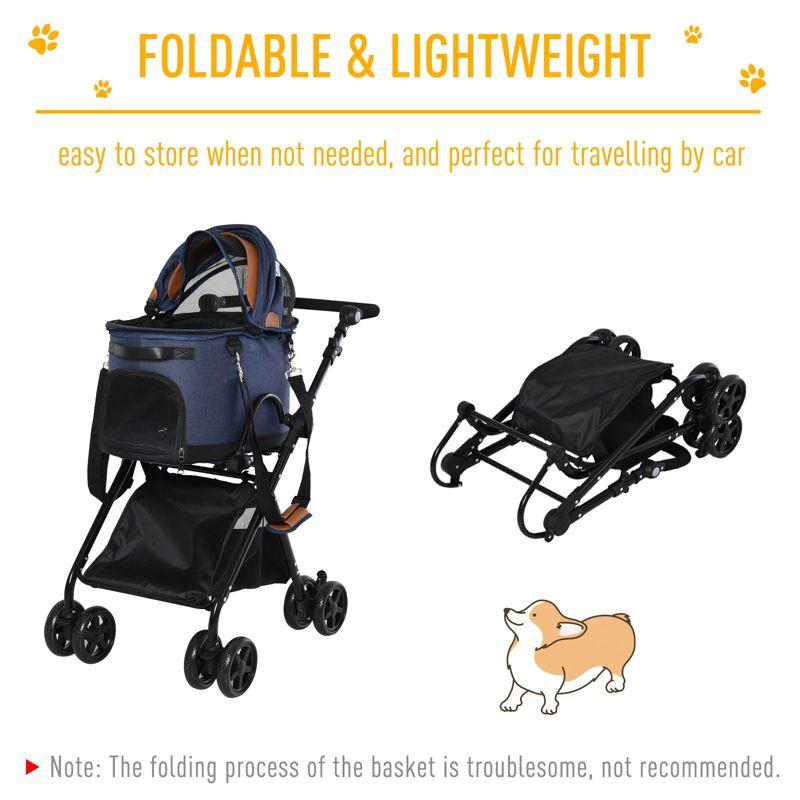 PawHut 2 in1 Foldable Pet Stroller and Detachable Travel Carriage with Lockable Wheels, Adjustable Handlebar Canopy and Zippered Mesh Window