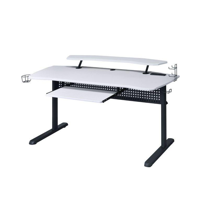 Vildre Gaming Desk with USB Port Black/White - Acme Furniture: Hutch, Power Outlets, Cupholder, Controller Stand