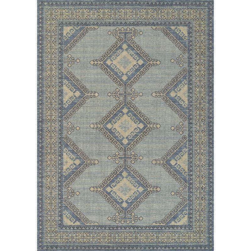 Momeni 6'6"x9' Anatolia Kez Medallion Machine Loomed Area Rug Blue: Wool & Nylon, Low Pile, Indoor Classic Rectangle Rug