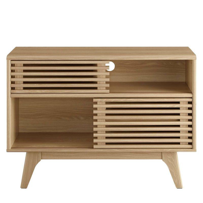 Modway Render Display TV Stand for TVs up to 48" Oak: Modern Media Console with Fixed Shelves, MDF Construction