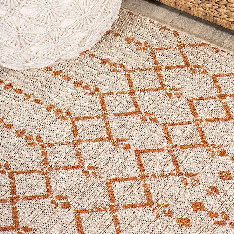 5' x 8' Ourika Moroccan Geometric Textured Weave Indoor/Outdoor Area Rug, Cream/Orange - JONATHAN Y
