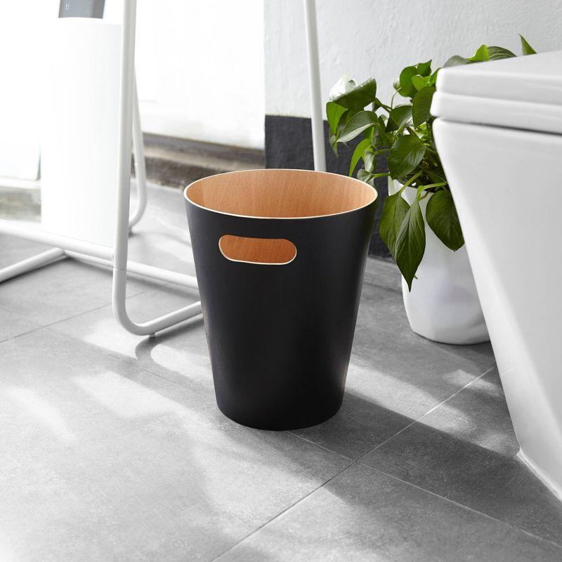 Black and Natural Wood Scandinavian Waste Basket