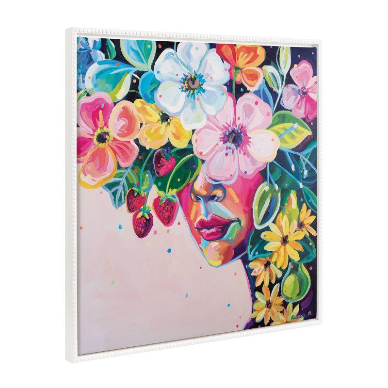 Colorful Flower Crown Art on White Framed Canvas, 30x30