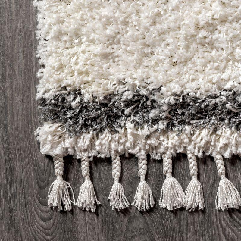 5'x8' Mercer Shag Plush Tassel Moroccan Geometric Trellis Area Rug, Cream/Grey - JONATHAN Y