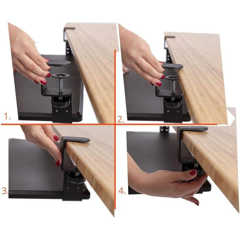 Stand Up Desk Store Large Clamp-On Retractable Adjustable Height Under Desk Keyboard Tray | for Desks Up to 1.5" (Large, 33" Wide)