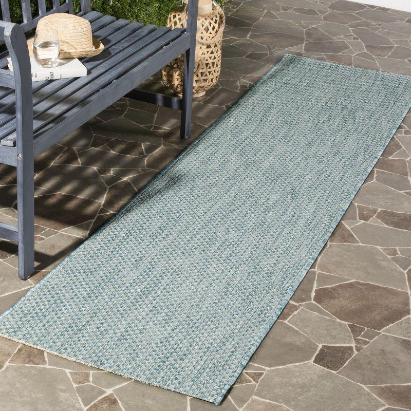 Aqua and Grey Synthetic Indoor/Outdoor Runner Rug