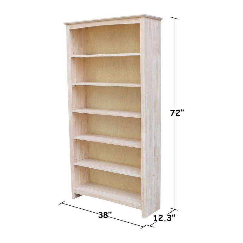 72"x38" Shaker Bookcase Unfinished - International Concepts: Solid Parawood, 6-Tier Storage