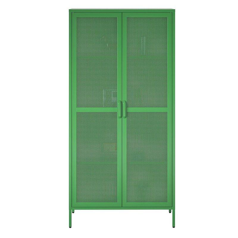 Modern White Metal Mesh 2-Door Tall Storage Cabinet