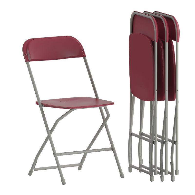 Red Plastic Armless Folding Chairs with Gray Frame, 4-Pack