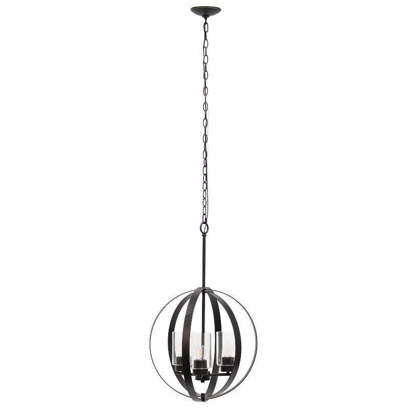 3-Light 18" Adjustable Industrial Globe Hanging Metal/Clear Glass Ceiling Pendant - Lalia Home
