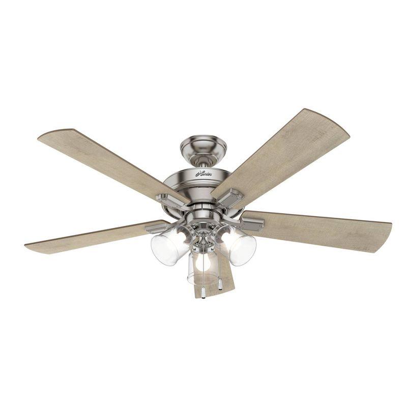 Hunter Fan 52" Crestfield Ceiling Fan (Includes LED Light Bulb) Nickel: 5-Blade, 3-Speed, Reversible Motor, Glass Shades