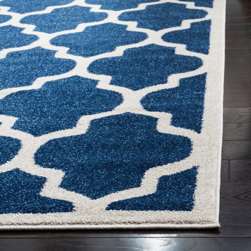 Navy and Beige Geometric Easy-Care Synthetic 7' Square Rug