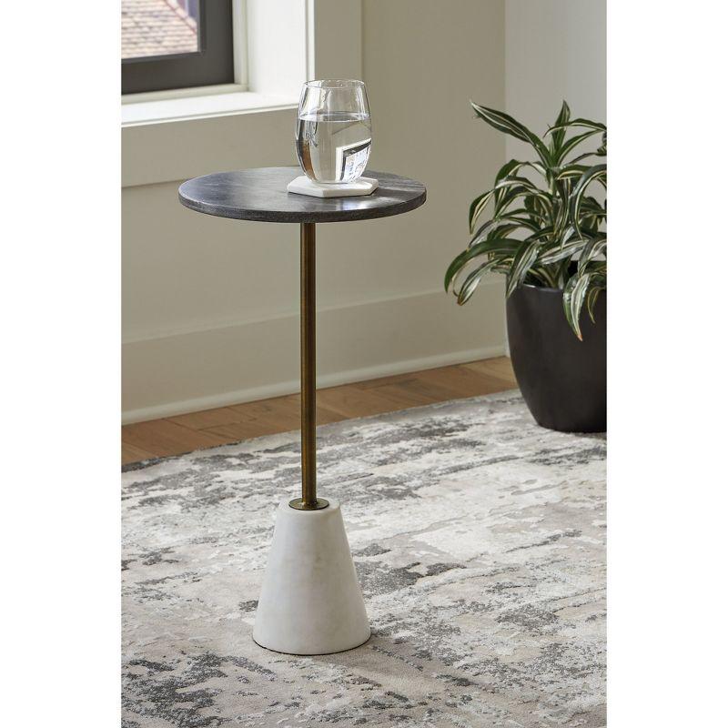 Black and White Marble Round Accent Table with Gold Metal Base