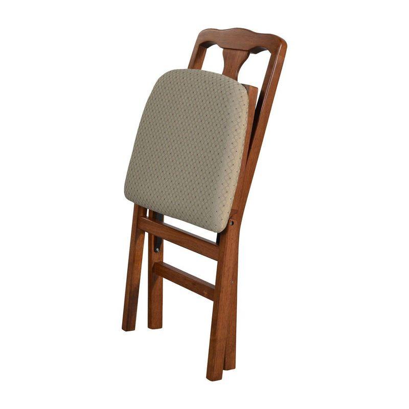 2pc Folding Chairs with Blush Fabric Seat Cherry - Stakmore: Queen Anne Style, Solid Hardwood